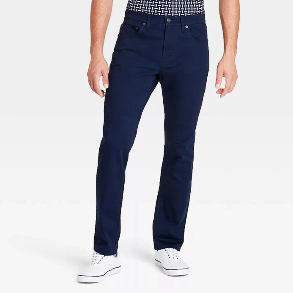 Goodfellow & Co Men's 30x30 Navy Slim Fit 5-Pocket Pants Tapered Button Fly Zip - Picture 1 of 13
